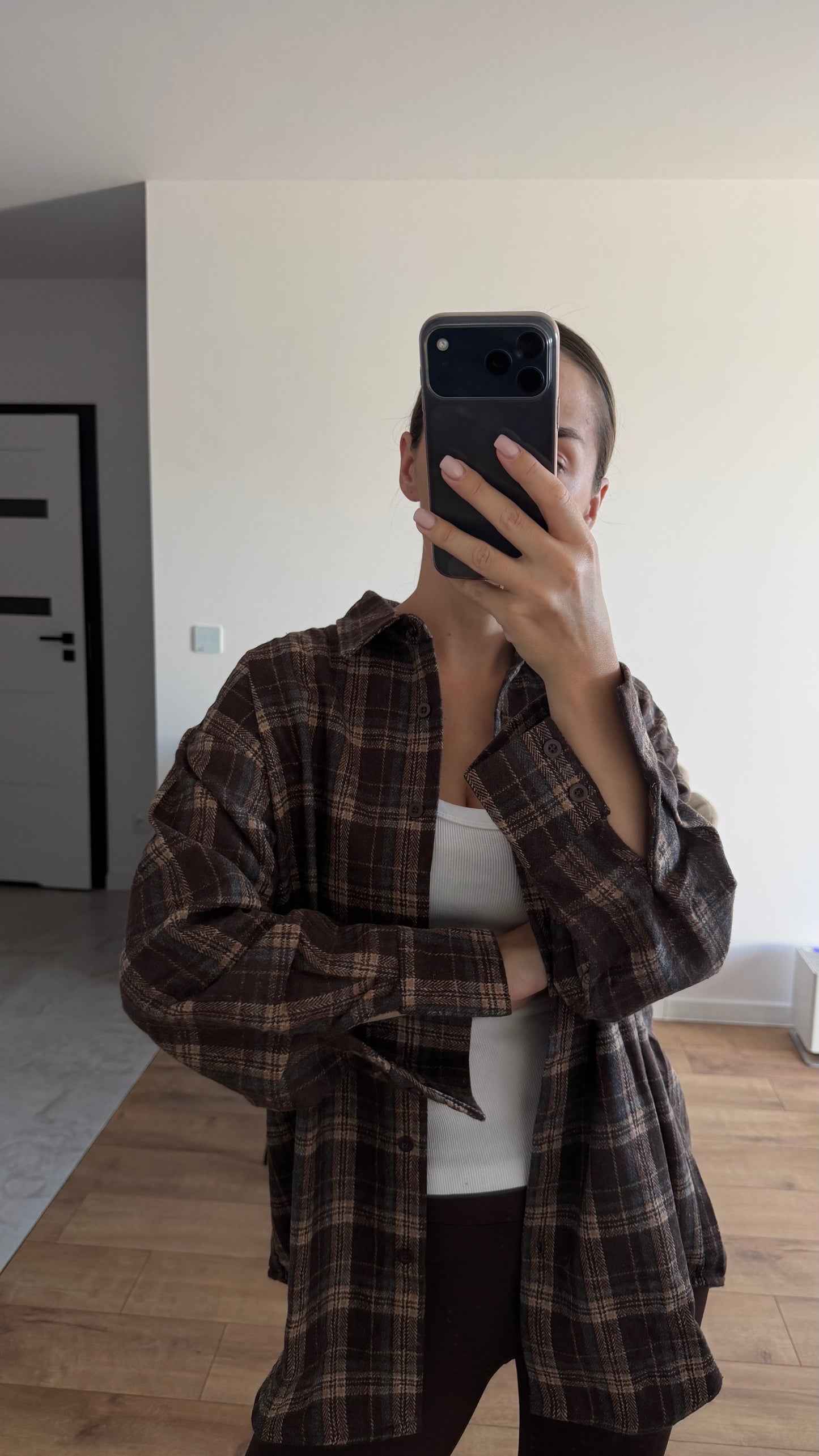 Ciepła koszula w kratę, oversize. 100% Bawełna