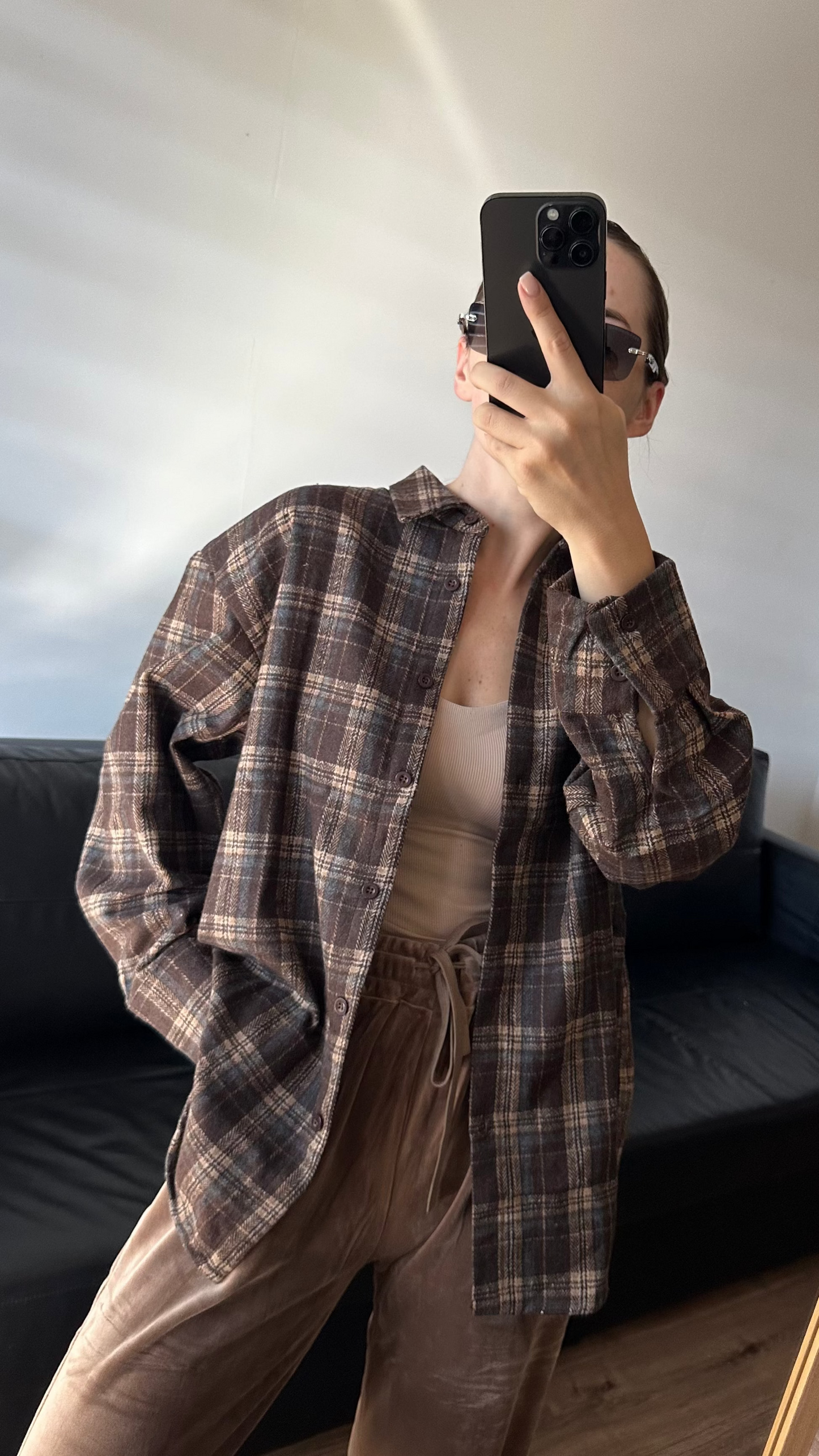 Ciepła koszula w kratę, oversize. 100% Bawełna