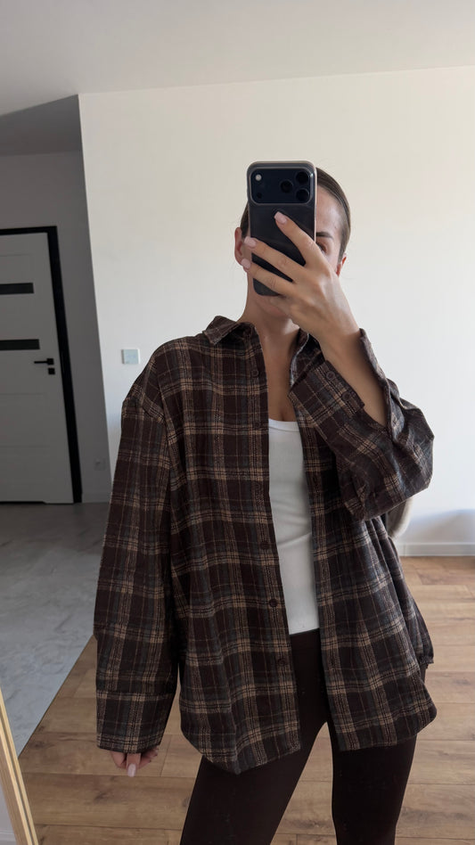 Ciepła koszula w kratę, oversize. 100% Bawełna