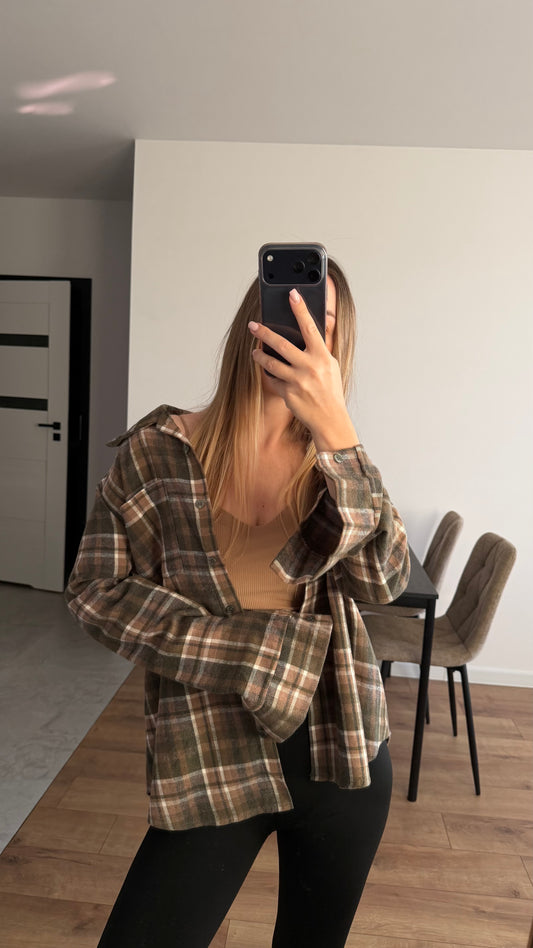 Ciepła koszula w kratę, oversize. 100% Bawełna