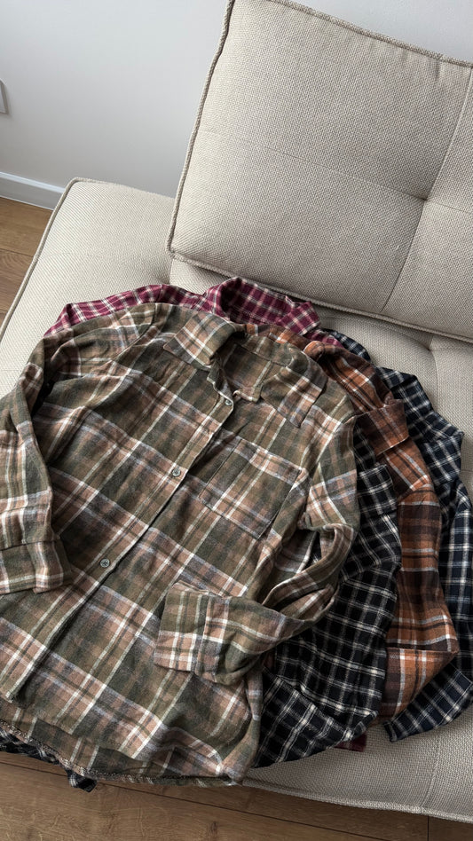 Ciepła koszula w kratę, oversize. 100% Bawełna