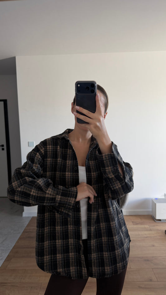 Ciepła koszula w kratę, oversize. 100% Bawełna