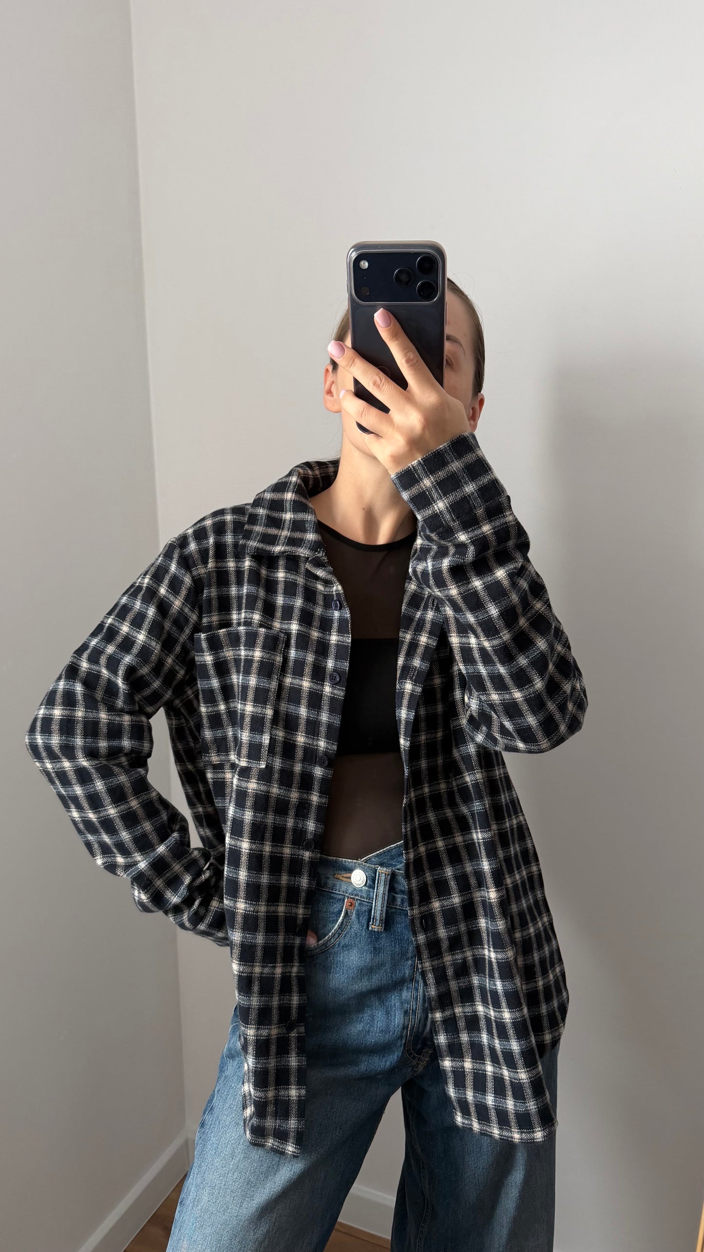 Ciepła koszula w kratę, oversize. 100% Bawełna