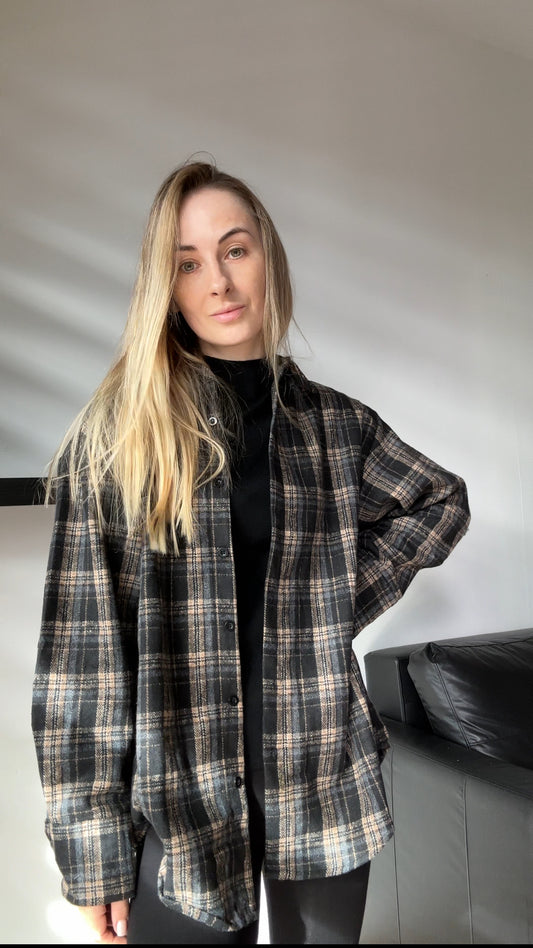 Ciepła koszula w kratę, oversize. 100% Bawełna