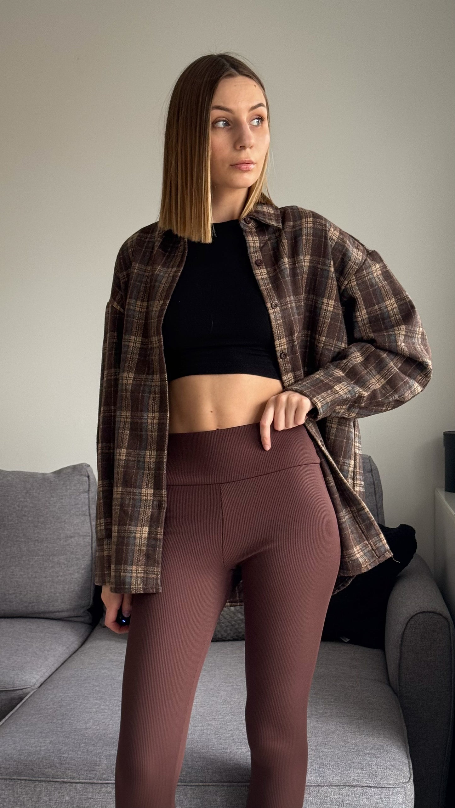 Ciepła koszula w kratę, oversize. 100% Bawełna